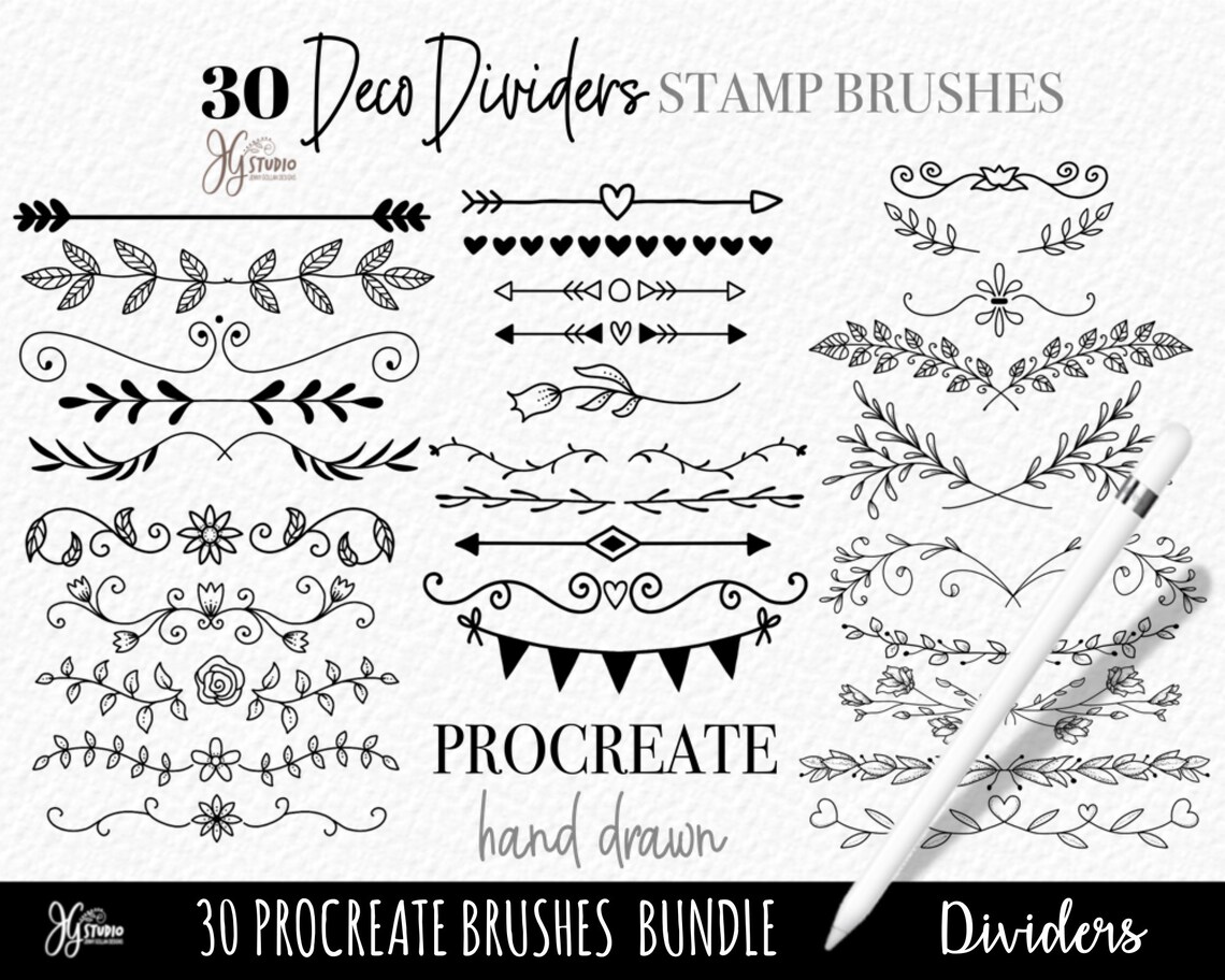 Procreate Brushes Set of 30 Hand Drawn Deco Dividers Stamp Brushes for ...