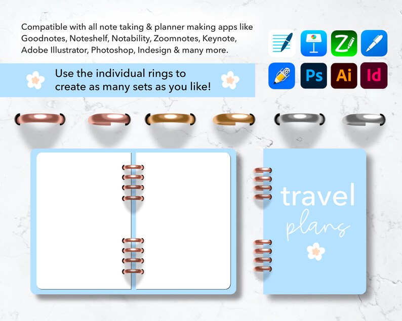 Realistic Metallic Digital Planner Binder Rings Transparent PNG Gold ...