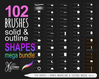 Procreate Brushes Set 102 Shapes Mega Bundle Solid and Outline Shapes plus Monoline and Texture Brush Build Anything with Shapes