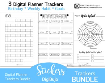 Digital Planner Stickers Habit Trackers, Birthday, Weekly Habits and Goals