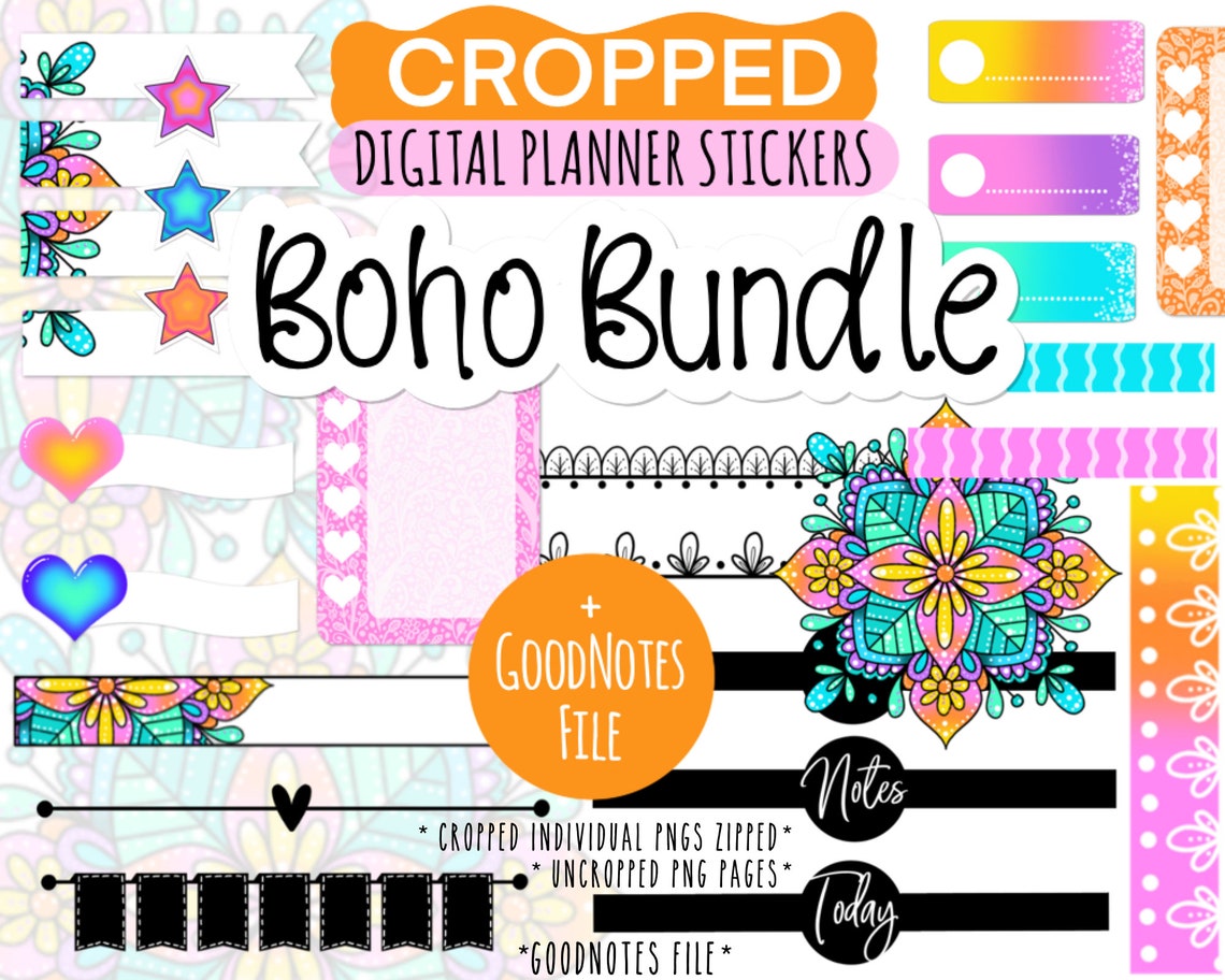 Cropped Digital Planner Stickers Boho Bundle Collection Assorted ...