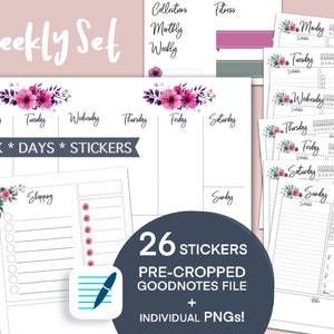 Cropped Digital Planner Stickers Bundle Floral Weekly Set Transparent Png And Goodnotes Pre Cropped Stickers File