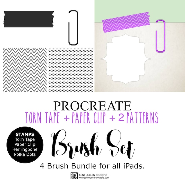 Paquete de pinceles para Procreate, cinta Washi y clips de papel para iPad
