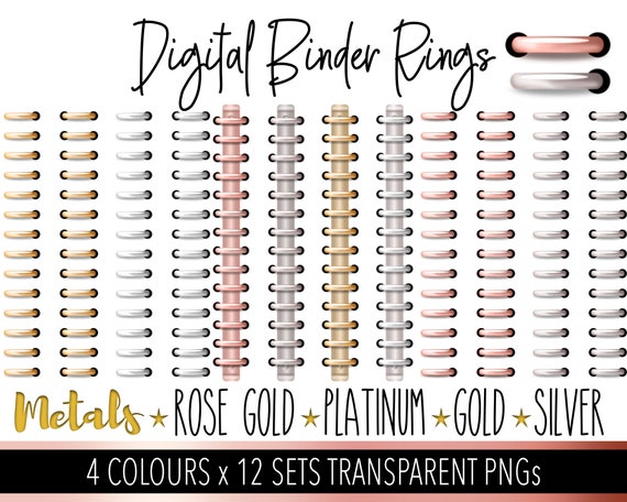 Realistic Binder Rings for Digital Planners Gold Silver Platinum