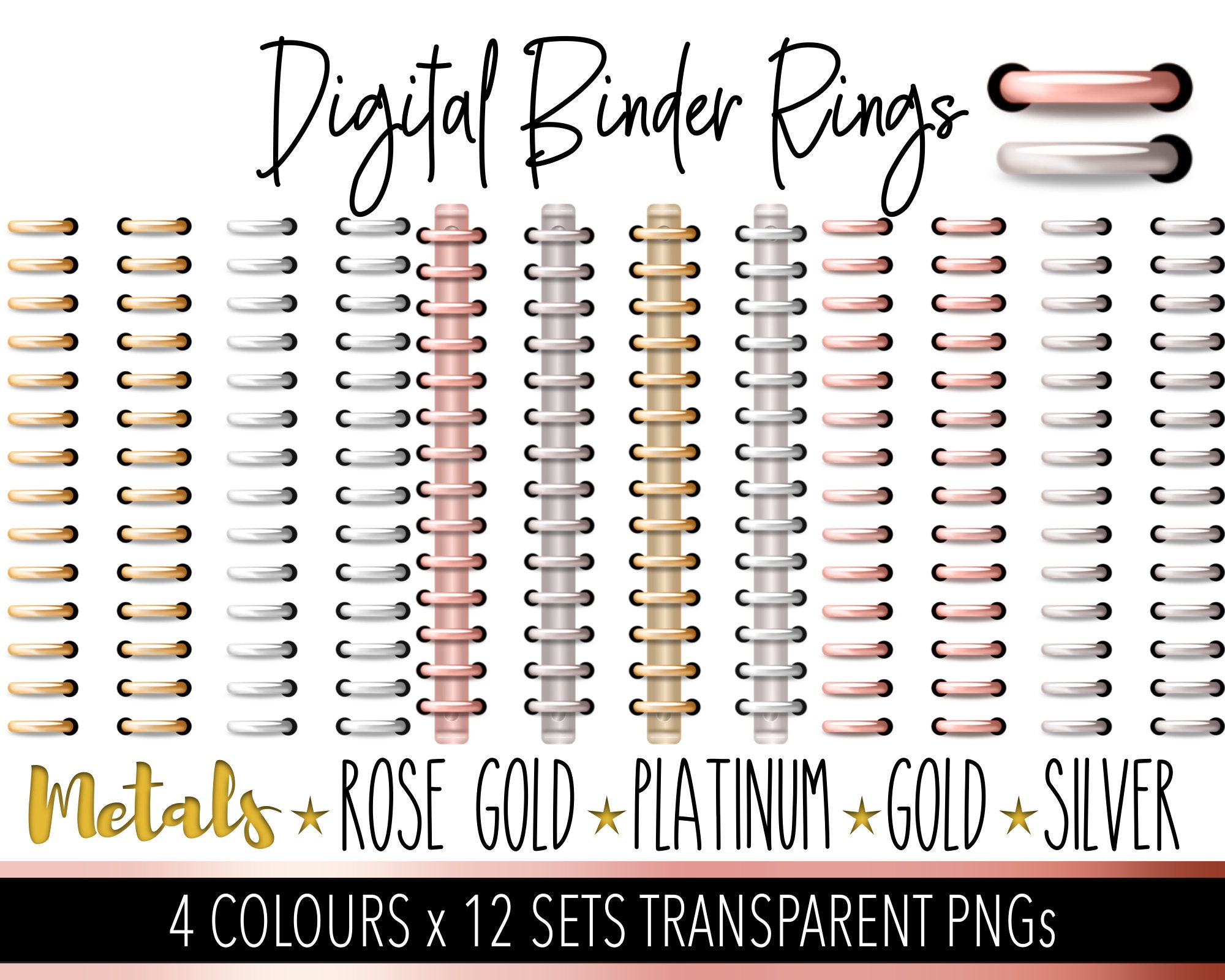 Digital Planner Binder Rings - Metallics - 7 Colors - Silver, Gold,  Champagne, Copper, Rose Gold - GoodNotes - Personal and Limited Use