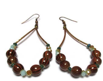 Natural agate and crystal glass earrings / Gift for her / Long beaded earrings / Gypsy style earrings / Boho earrings / Earthy earrings /