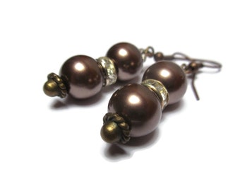 Swarovski pearl earrings / Brown earrings / Pearl earrings /