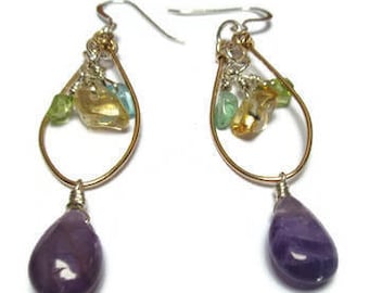 Amethyst, citrine, peridot and apatite earrings / Teardrop earrings / Best earrings /