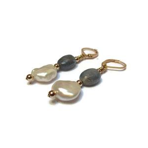 Kyanite and pearl earrings / Elegant earrings /  Gemstone earrings /
