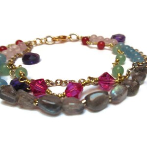 Labradorite & quartz bracelet / Elegant crystal bracelet / 3 strand bracelet /