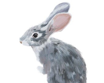 Bemaltes graues Häschen Druck, Hase druckbar, Ostern Druck, Osterhase Malerei, sofortiger digitaler Download, Hase Malerei, Osterdekor