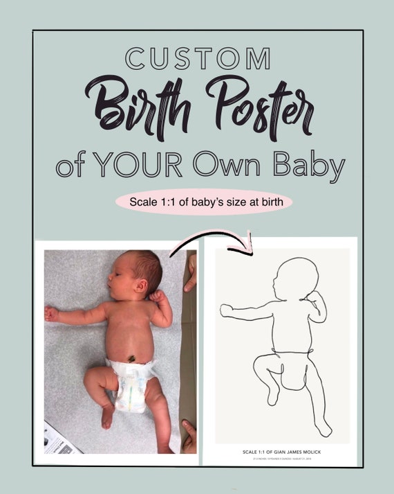 Custom Line Drawing of YOUR Baby, Newborn Poster Scale 1:1, Personalized to  Babys Actual Birth Size, Birth Poster of Newborn Length, Height 