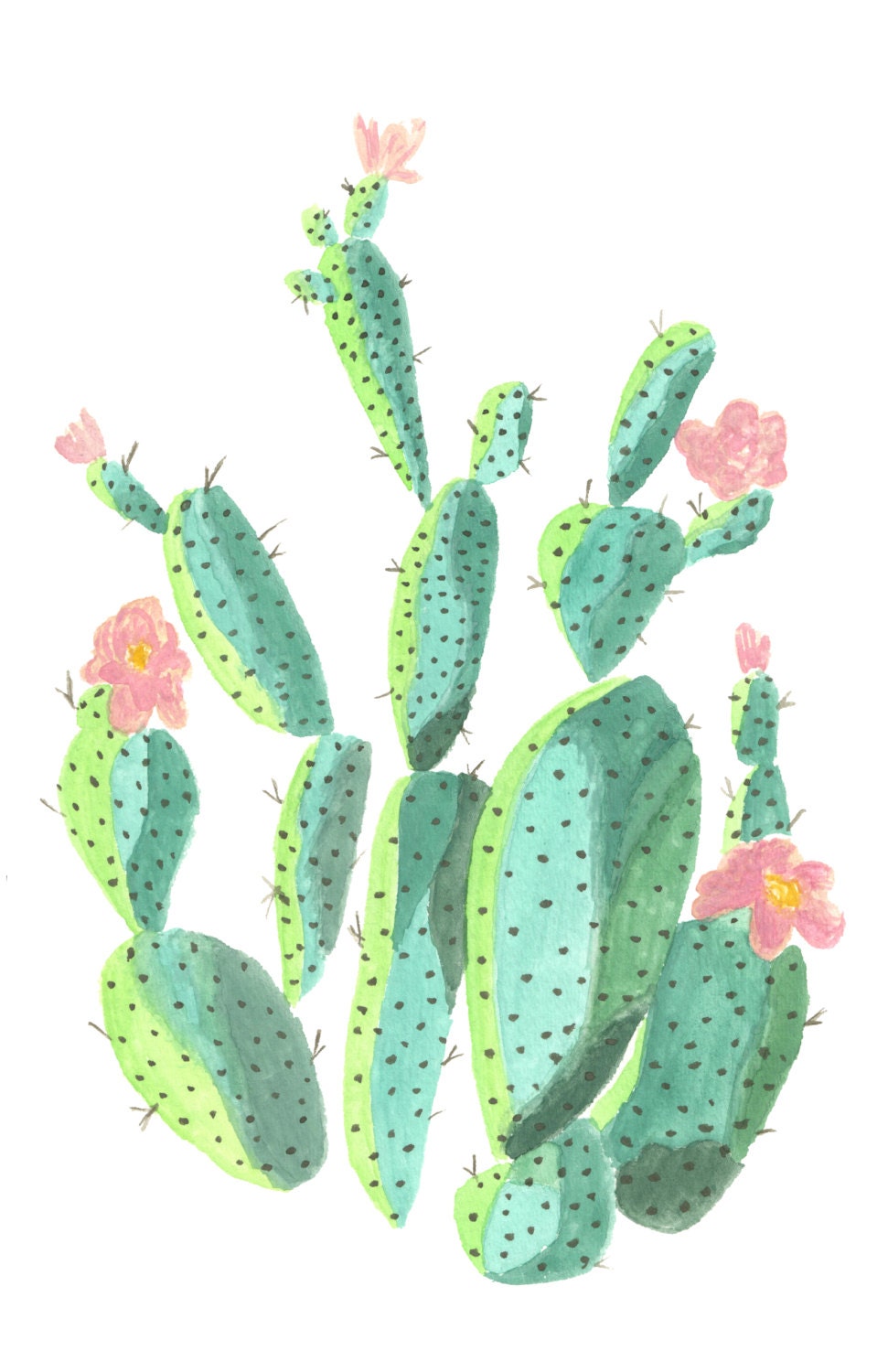 Watercolor Cactus Printable Cactus and Flower Water Color - Etsy