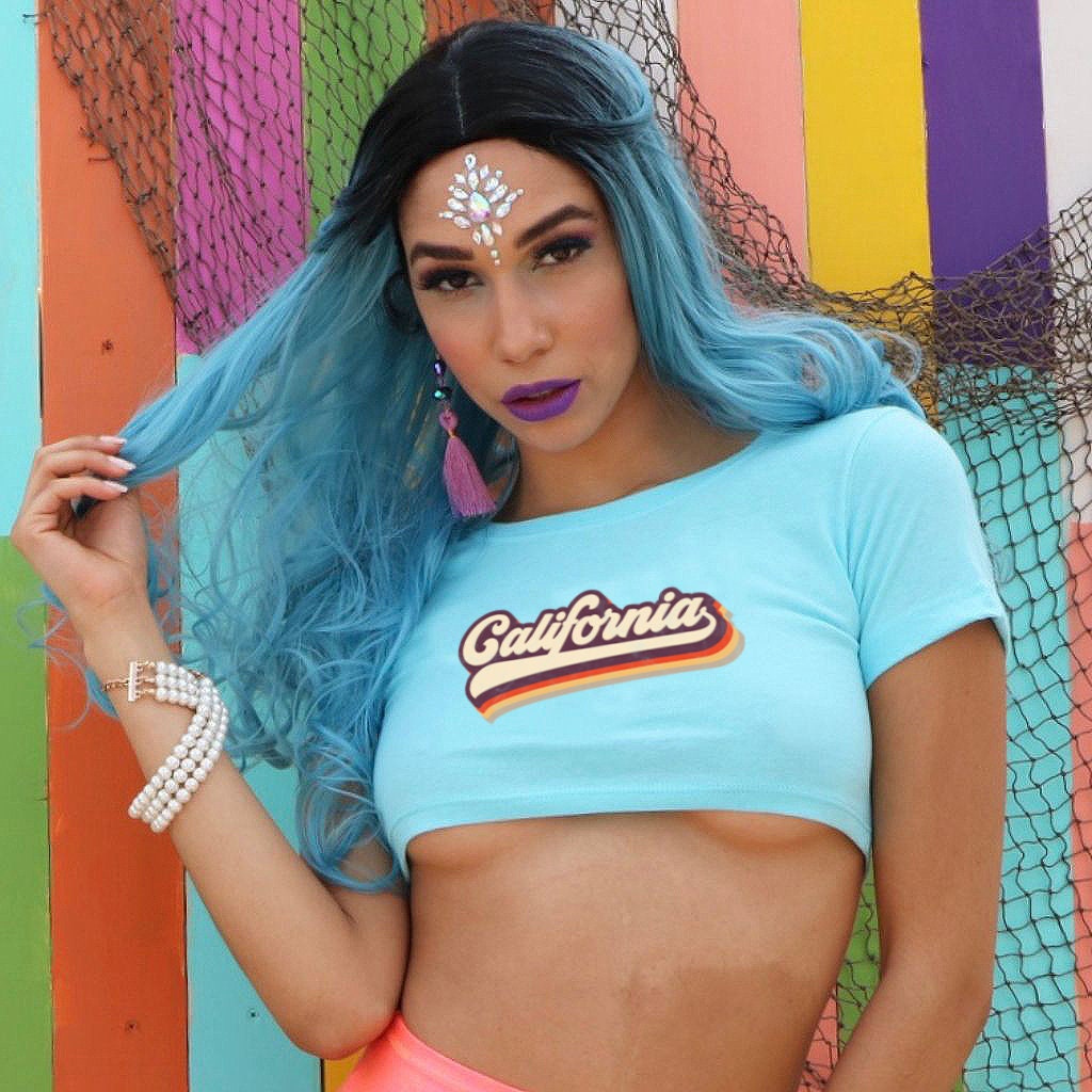 California Retro Crop Top, Womens Underboob Tee, West Coast Sexy