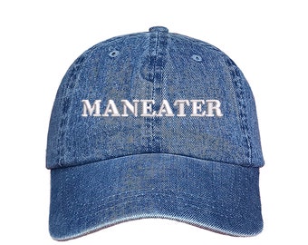 Maneater Baseball Hat, Humorous baseball cap gag gift for him Unique joke gift for wife or girlfriend Funny Baseball Hat for humor lovers