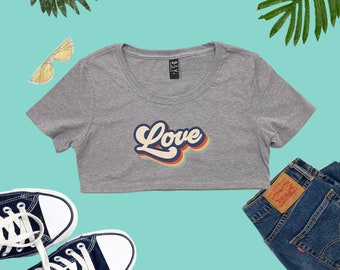 Top corto retro Summer Tee Love, camiseta sin mangas para mujer, top sexy sin mangas, regalo para ella, camiseta sin mangas, top corto para mujer, top corto de verano