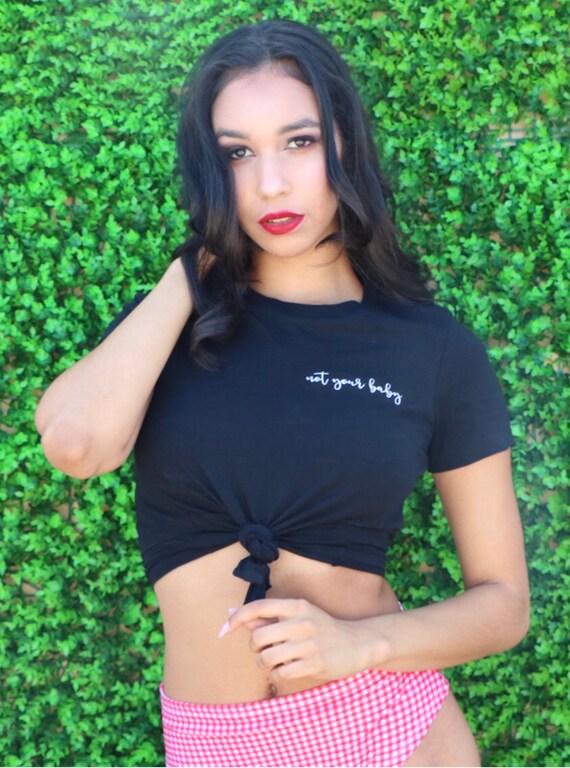 NOT YOUR BABY Front Knot Cropped Shirt, Women Cropped Short Sleeve Tee, Cute Tee, Cropped Tee