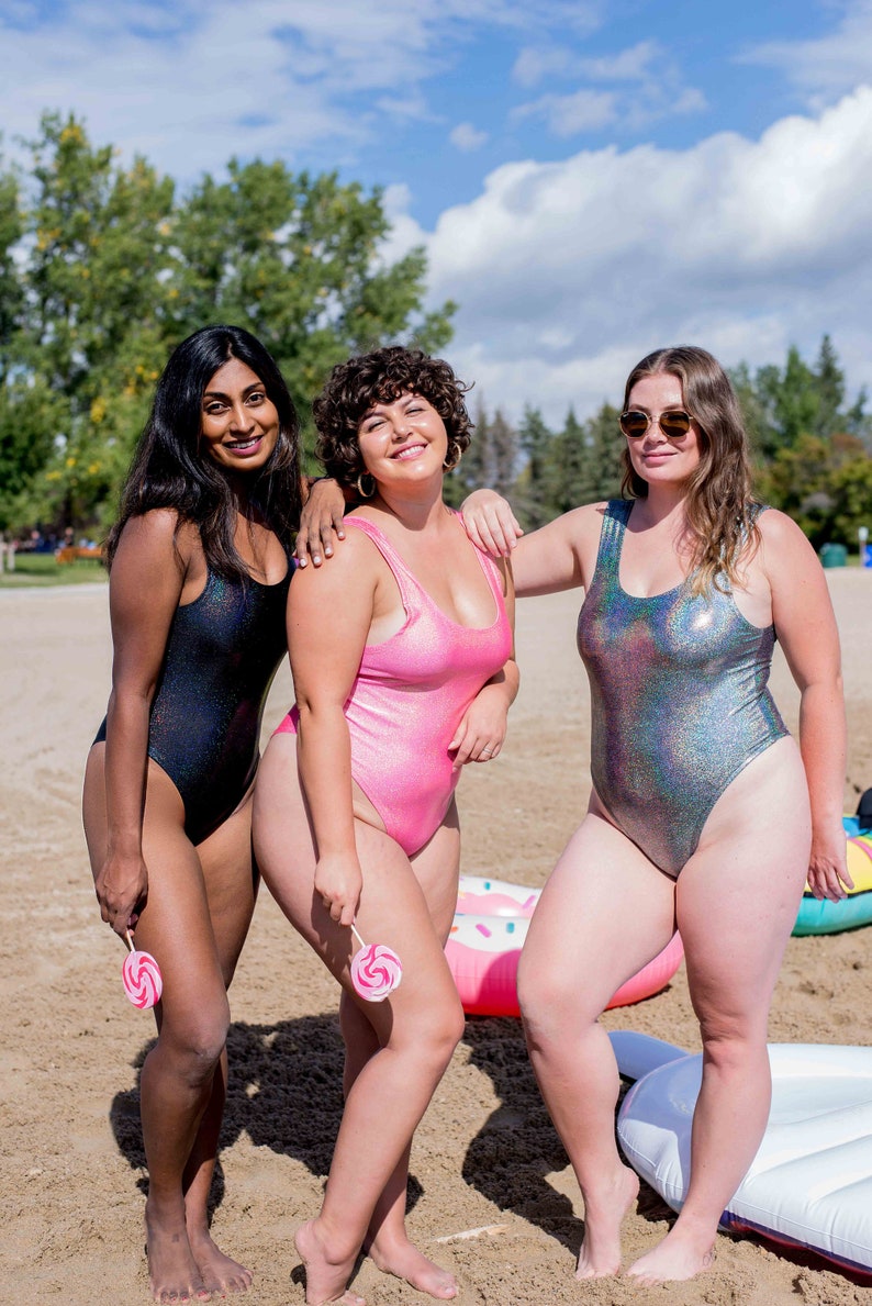 Silver Holographic Metallic One Piece Swimsuit, Plus Size Holographic Bathing Suit, Glitter Plus size Swimwear, Bikini One Piece Swimsuit image 3