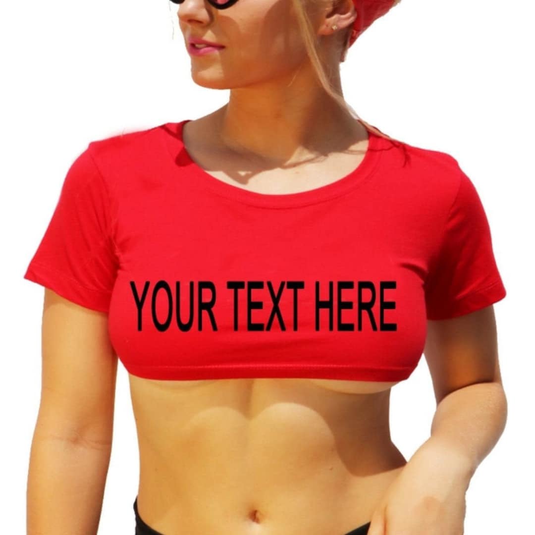 Your Text Here Mini Crop Top, Womens Underboob Tee, Sexy Underboob Top,  Underbust Shirt, Lingerie Party Gift for Wife, Under Boob Custom Tee 