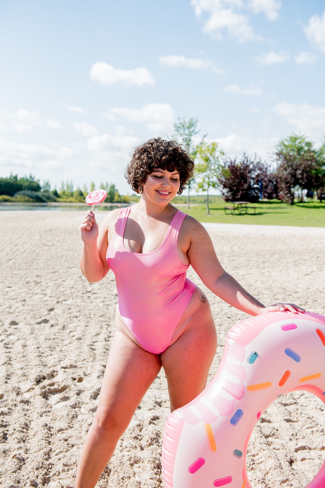 Pink Holographic Metallic One Piece Swimsuit, Plus Size Pink Holographic Metallic One Piece Swimsuit, Plus Size
