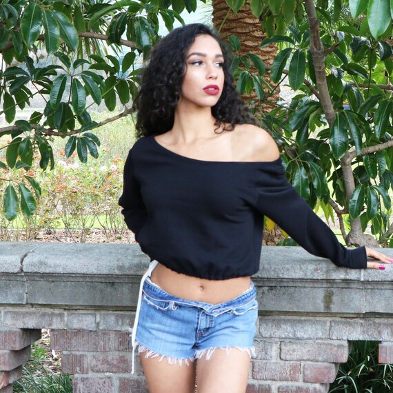 cropped off the shoulder sweatshirt