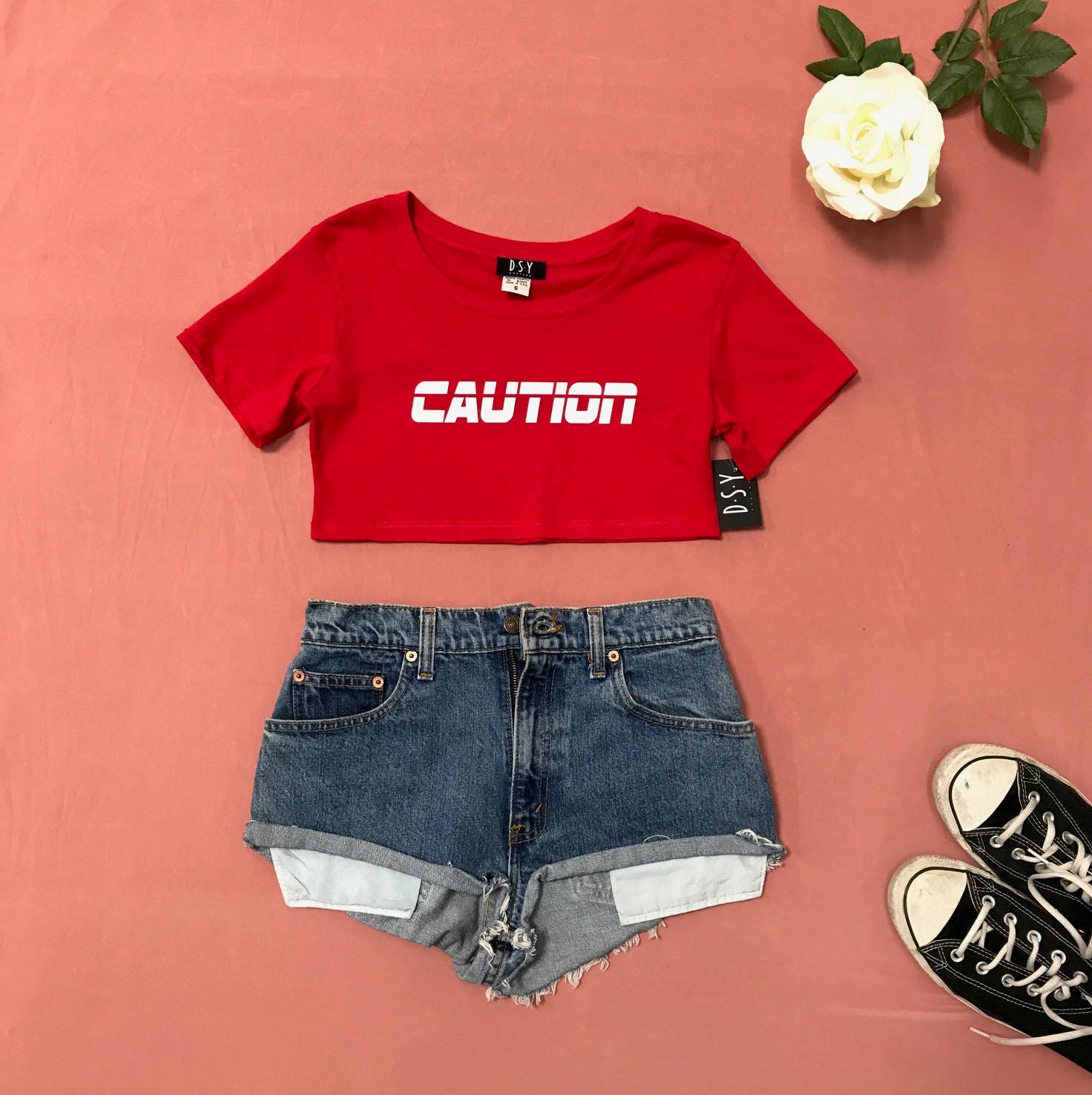 UNDERBOOB Crop Tee CAUTION Festival Clothing Rave Crop Top