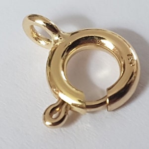 Pode incluir: Um fecho de metal dourado com fecho de mola. O fecho é marcado com "14K" no lado.