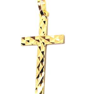 Faceted Cross Pendant, Solid 18K Yellow Gold 750%