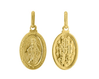 Médaille pendentif or massif 18k Vierge Miraculeuse 1830