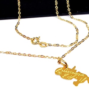 Pendentif  et Chaîne Or jaune massif 18k 750% Carte de la Martinique