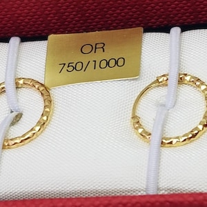 2 Créoles 10 mm Or Jaune massif 18k 750%
