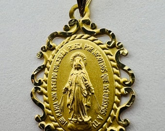 Pendentif Or jaune massif 18k 750% Vierge Miraculeuse