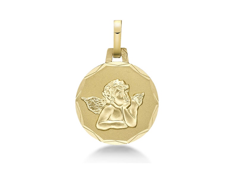 Pendant solid yellow gold 750/% 18K Angel protector