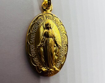 Solid 18k yellow gold pendant 750% original miraculous Virgin 1830