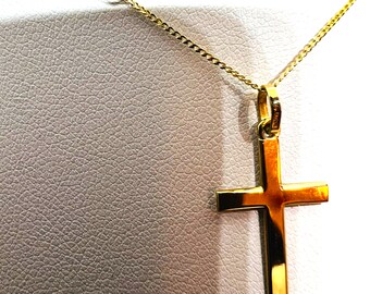 Pendentif Croix avec chaîne Or jaune massif 18k  750%