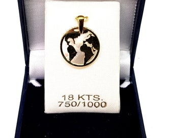 Pendentif du Monde or jaune massif 18k 750%  & Nacre