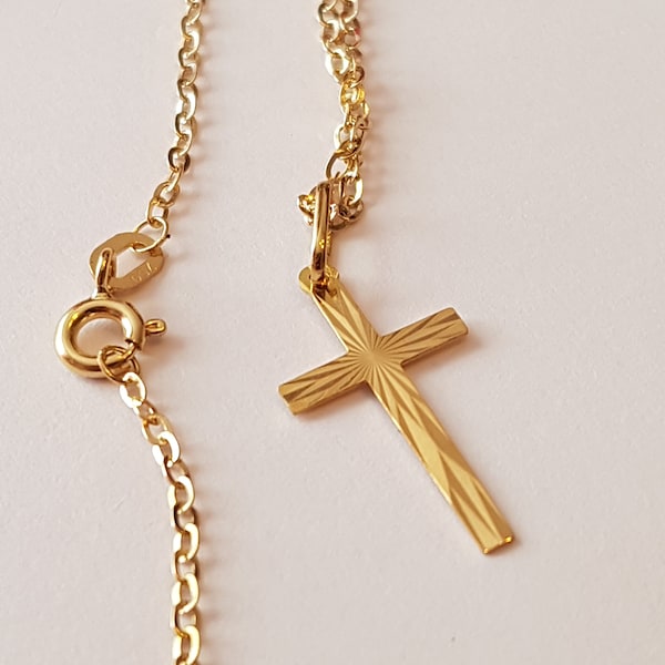 Chaîne & pendentif croix  or jaune massif 18k 750%