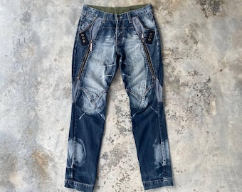 PPFM BONDAGE FADED Wash GhostClaw Mark Spiral Knee con cremallera Bolsillo frontal con cremallera Pierna Estilo japonés Denim/14TH Addiction/Lgb/Tornado mart