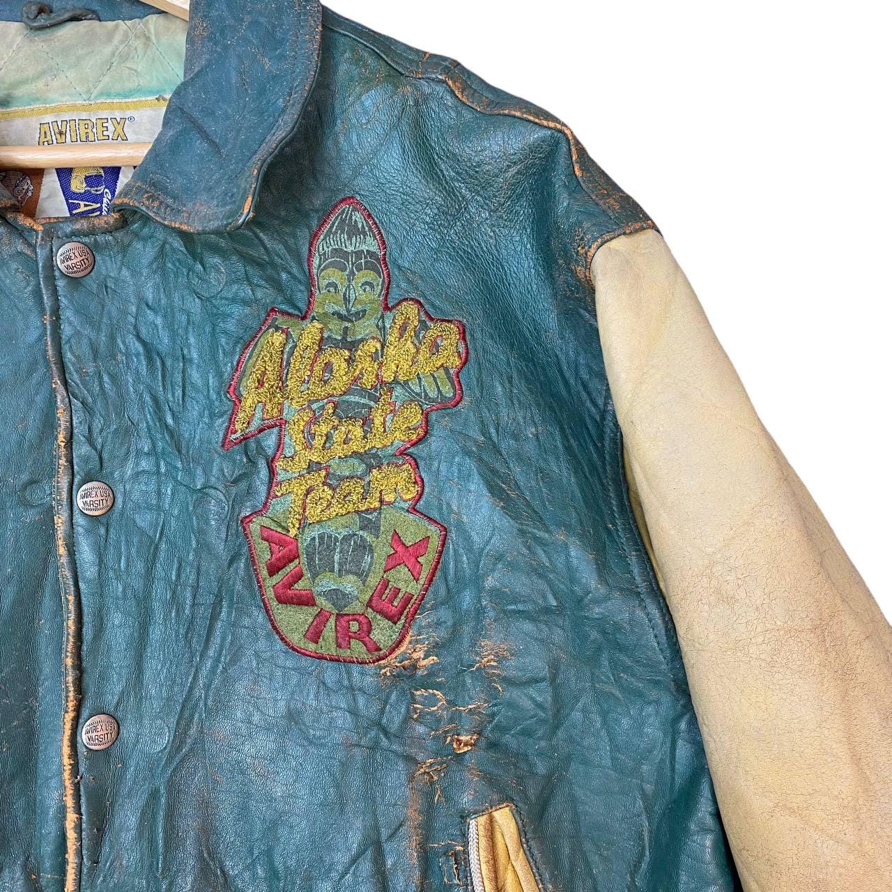 RARE VINTAGE 80-90s AVIREX Varsity Full Leather Distressed Varsity