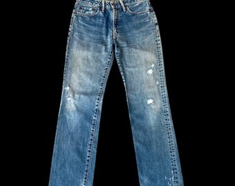 Vaqueros vintage KAPITAL de los años 2000, 45 RPM, pierna recta, cintura de 71 cm (28") / Denim japonés / Vaqueros desgastados / Vaqueros dañados / Denim Kiro Hirata / Vaqueros de hombre, Japón