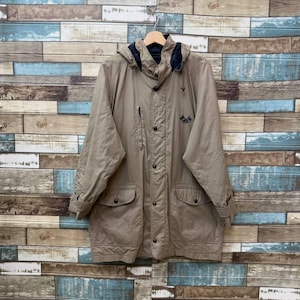 Vintage 90-tals Burberrys Hooded Utility Mountain Parka Jacka Knapp- och dragkedja Broderad logotyp Sällsynt Union Jack Brittisk flagga Burberry Knight