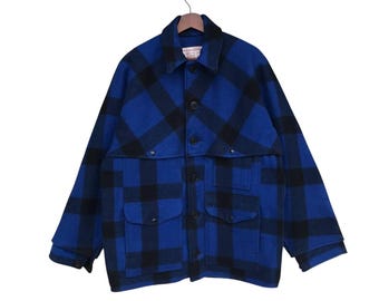 Chaqueta multibolsillos vintage Filson Double Mackinaw Pirate Cruiser de lana virgen a cuadros azul y negro/Chaqueta clásica americana Filson/Vintage