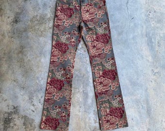 Rare NWT Japanese Brand Chealsea Old FLARED Denim Art Flower Abstract Boot cut Jean Undercover Slimfit Lowrise Jean W28x32/BJ05-22/Kapital