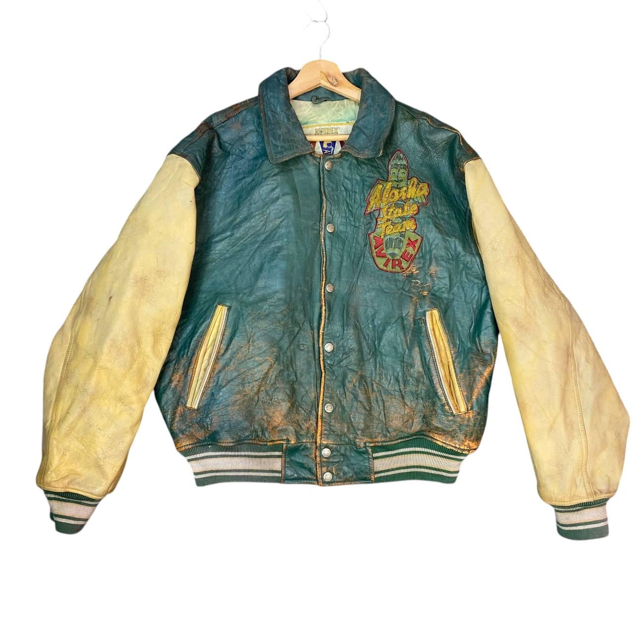 RARE VINTAGE 80-90s AVIREX Varsity Full Leather Distressed Varsity