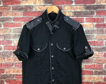 JAPAN 5351 POUR Les HOMMES Pilot Bondage Rebel Punk Uniform Shirt Leather Trim/If Six Was Nine/Tornado Mart/KMRii/14th Addiction Goth Shirt
