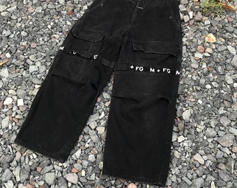 Vintage Marithe Francois Girbaud Wide Baggy Jean Horizontal Strap Denim in Vintage jean faded black rapper/hiphop streetwear denim