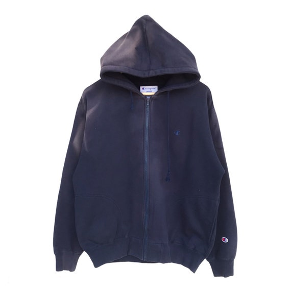 FriendlyVintge Vintage 90s Champion Distressed Faded Embroidered Small Logo Hoodie Jumper Pullover Streetwear Brand Large Sweatshirt