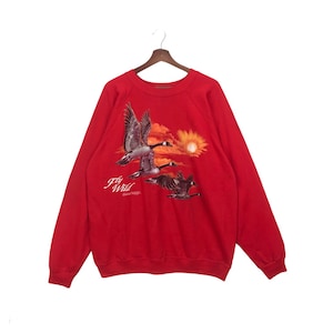RARe Vintage 90s DUCK FLY SWEATSHIRT wild mirror printed crewneck jumper Pullover made in usa /sweatshirt moms/Baggy sweatshirt Loose/Brand