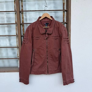 Archival Y2K Diesel Industry Aesthetic Tactical Military Gorpcore Biker Jacket - Faded Burgundy - Size L/Workwear Jacket/Vintage Jacket