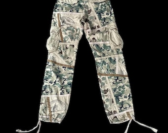 Rare Vintage AVIREX PANELLED Patched Cargo MILITARY Split Design AVirex Camo Drawstring Ankle Rope Adjustable W29x31.5" Military Pant